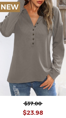 Grey Decorative Button Long Sleeve Polo Collar Sweatshirt