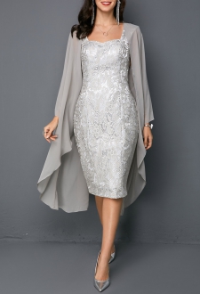 Open Front Cardigan and Tie Back Lace Sheath Dress