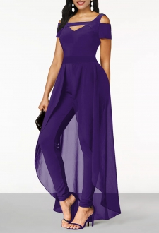 Purple Cold Shoulder Short Sleeve Jumpsuit