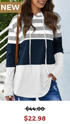 Drawstring Stripe Print Long Sleeve White Hoodie