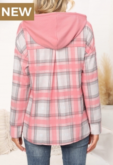 Pink Fake 2in1 Tartan Print Long Sleeve Hoodie