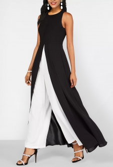 Black Sleeveless Round Neck Contrast Jumpsuit