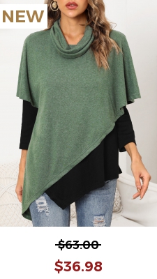 Green Asymmetric Hem Long Sleeve Cowl Neck Sweatshirt