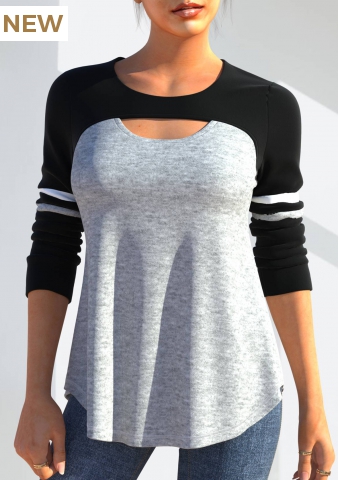 Long Sleeve Black Cutout Detail T Shirt