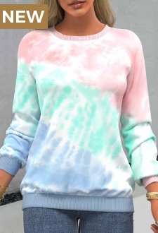 Tie Dye Print Ombre Pink Long Sleeve Sweatshirt