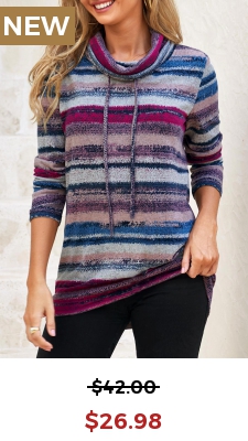 Drawstring Long Sleeve Cowl Neck Sweatshirt