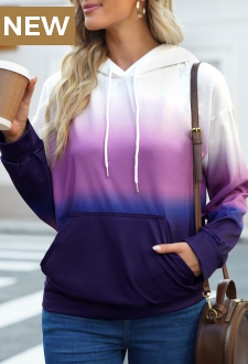 Purple Pocket Ombre Long Sleeve Hoodie