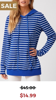 Long Sleeve Striped Drawstring Detail Hoodie