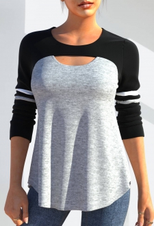 Long Sleeve Black Cutout Detail T Shirt