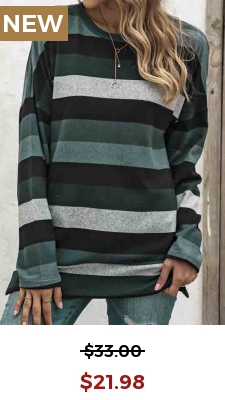 Blackish Green Striped Long Sleeve T Shirt