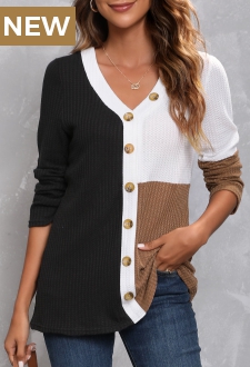 Black Decorative Button Long Sleeve T Shirt