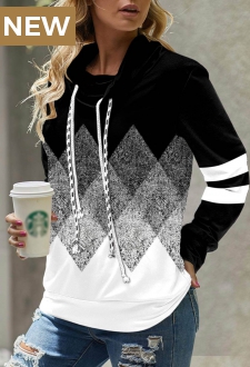 Black Geometric Print Long Sleeve Cowl Neck Sweatshirt