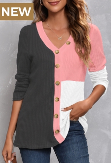 Dark Grey Decorative Button Long Sleeve T Shirt