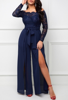 Lace Stitching Off Shoulder Long Sleeve Jumpsuit
