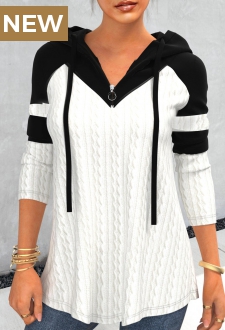 White Contrast Color Long Sleeve Hoodie
