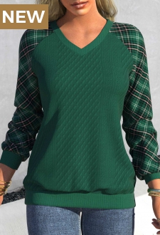 Blackish Green Tartan Print Long Sleeve Sweatshirt