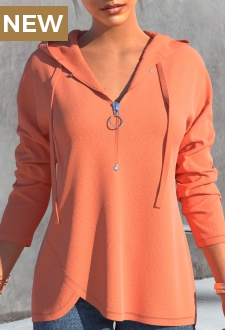 Coral Red Quarter Zip Long Sleeve Hoodie