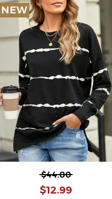 Long Sleeve Striped Round Neck Sweatshirt