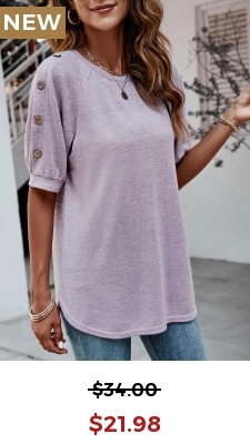 Purple Decorative Button Half Sleeve T Shirt