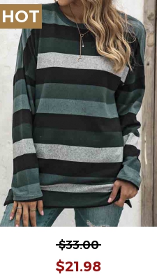 Blackish Green Striped Long Sleeve T Shirt