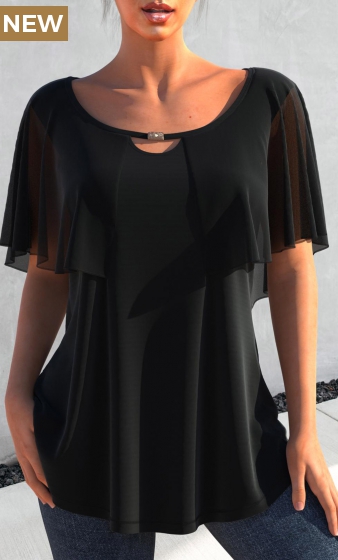 Black Cape Sleeve Metal Decorative T Shirt