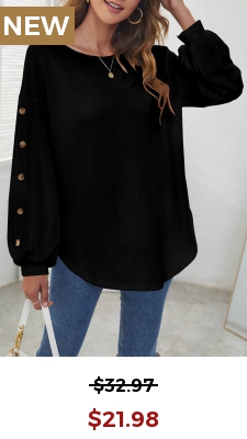Decorative Button Long Sleeve Black T Shirt