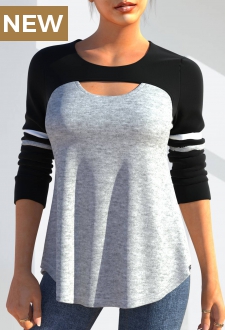 Long Sleeve Black Cutout Detail T Shirt