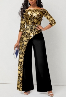 Golden Hot Stamping Floral Print Jumpsuit