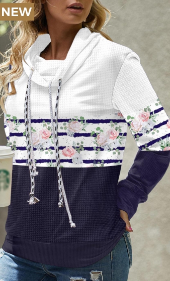 Floral Print Navy Cowl Neck Sweatshirt
