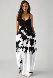 Tie Dye Spaghetti Strap Side Pocket Maxi Dress