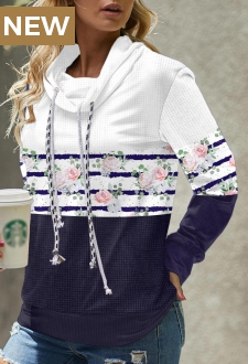 Floral Print Navy Cowl Neck Sweatshirt