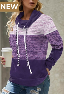 Purple Long Sleeve Cowl Neck Sweatshirt