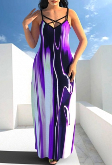 Violet Spaghetti Strap Printed Maxi Dress