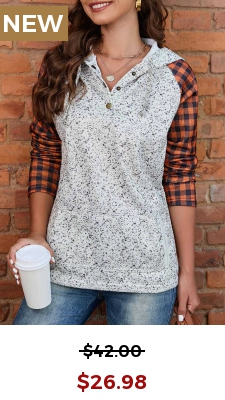Light Grey Pocket Tartan Print Long Sleeve Hoodie