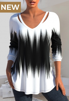 Black Cut Out Ombre Long Sleeve T Shirt