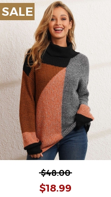 Turtleneck Contrast Long Sleeve Black Sweater