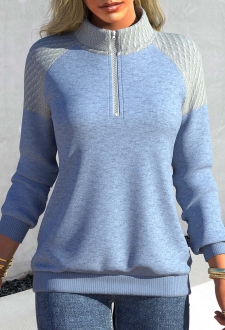 Dusty Blue Long Sleeve Zipper Sweatshirt
