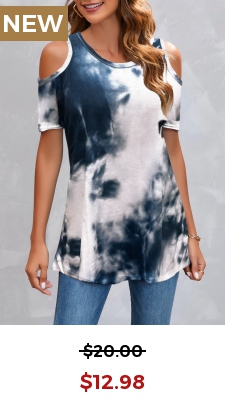 Tie Dye Print Cold Shoulder Navy T Shirt