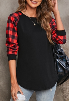 Black Tartan Print Long Sleeve T Shirt