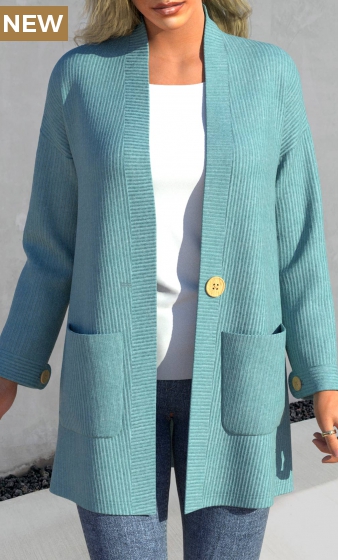 Peacock Blue Button Long Sleeve Coat