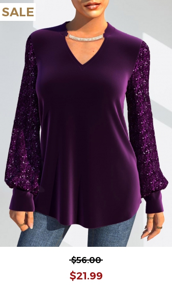 Christmas Design Sequin Velvet Stitching Purple T Shirt