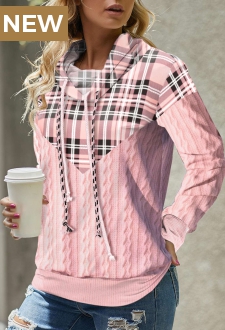 Pink Tartan Print Long Sleeve Cowl Neck Sweatshirt
