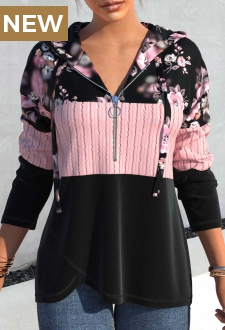 Pink Twisted Floral Print Long Sleeve Hoodie