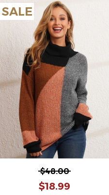 Turtleneck Contrast Long Sleeve Black Sweater