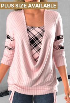 Plus Size Light Pink Faux Two Piece Tie Side Sweatshirt
