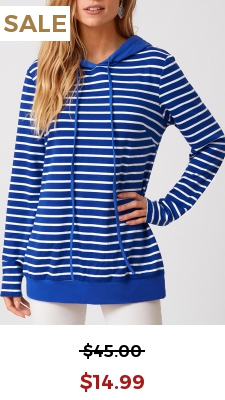Long Sleeve Striped Drawstring Detail Hoodie