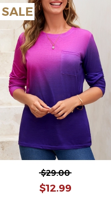 Pocket Ombre Contrast Purple Round Neck T Shirt