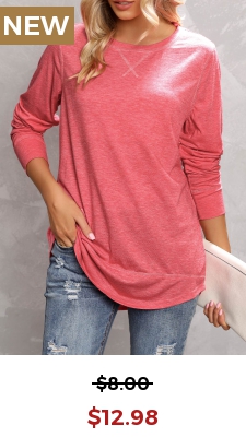 Peach Red Long Sleeve Round Neck T Shirt