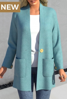 Peacock Blue Button Long Sleeve Coat