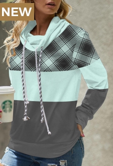 Mint Green Tartan Print Long Sleeve Sweatshirt